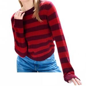 NEW JUMPER1234 women's cashmere striped crew top in red